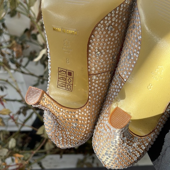 Pink Paradox London - Celebrate - Champagne Satin & Rhinestone Peep Toe Heels 8 - Picture 16 of 17